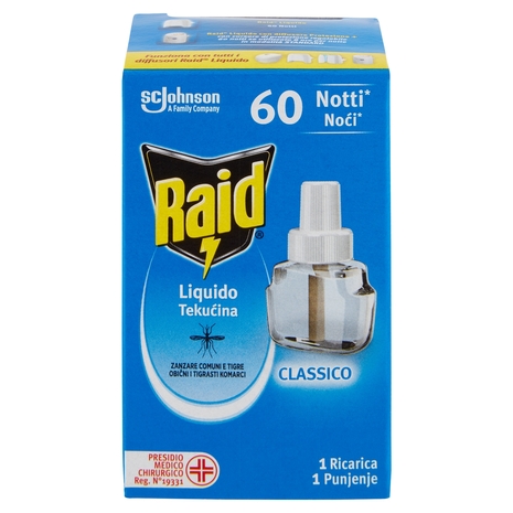 Raid Liquido Elettrico Antizanzare Comuni e Tigre, 60 notti, Ricarica 36 ml